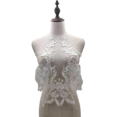 Rockreyoa Pack of 2 Embroidery Lace Appliqué Floral Lace Collar Flowers Applique Neckline Patches Embroidered Trim Multicoloured Tulle Trim for Brides Prom Wedding Crafts White