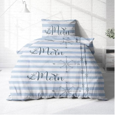 Träumschön Renforce Bed Linen 135 x 200 cm Blue White Striped - Moin Marine Bed Linen 135 x 200 cm Cotton - Children's Bed Linen 135 x 200 cm with Anchor