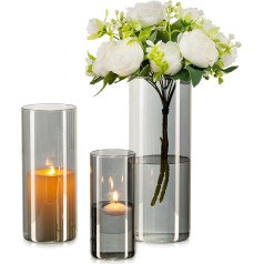 Inweder Vase Black Vase Grey - Pack of 3 Vase Glass Cylinder Flower Vase Vases Decorative Clear Glass Vase for Wedding Table Decoration Lantern Glass Candle Holder for Pillar Candles Living Room