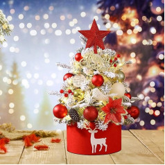 Qivine Artificial Christmas Tree, 45 cm, Mini Christmas Tree with LED Lighting, Small Table, Artificial Christmas Tree with Star Tree Topper for Christmas, School, Home, Dining Table Decor (Red)