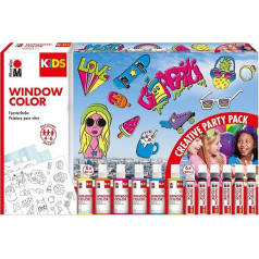 Marabu Kids Window Color Space, Water-Based Paint, Removable on Smooth Surfaces such as Glass, Mirrors, Tiles and Film, 6 x 25 ml Paint, A3 Painting Template with 18 Designs and A4 Film