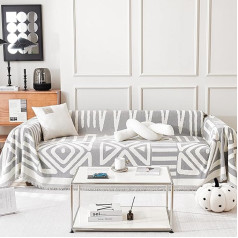 TAOTAOGO Sofa Slipcover Chenille Bohemia Geometric Herringbone Furniture Protector Tassel Blankets Couch Cover A Grey 180x340cm