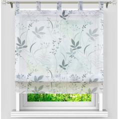 Heichkell Transparent Roman Blinds with Floral Print Roman Blind with Loops Voile Roman Curtain White Curtain Printed H x W 140 x 140 cm