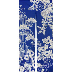 LIGICKY Japanese Style Thick Linen Noren Long Curtain Door Curtain Room Divider Tapestry for Home Textiles 85 x 180 cm Blue (Chrysanthemum)