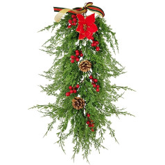 Riaxuebiy Artificial Christmas Tree 25.6 Inches with Branch, Berries, Red Pine Cones, Christmas Tree, Winter Flowers, Cedarwood, Green, Rattan, Hanging Decor (A-no LED)