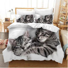 Gegeryozer Cute Cat Bed Linen Set 135 x 200 cm, 3D Cat Motif Children's Duvet Cover Set, 1 Microfibre Children's Duvet Cover and 2 Pillowcases 50 x 70 cm (Cats 3)