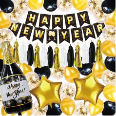 Silvester Dekorationen 2023 Party Dekorationen Silvester Dekorationen Happy New Year Banner Neujahr Dekorationen 2023 Luftballons und Goldene Konfetti Happy New Year Dekorationen 2023 Party Supplies