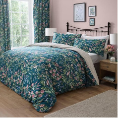 Dreams & Drapes Green Floral Birds Duvet Cover Sets, King Size (230 x 220 cm), Spring Garden Bedding, Teal, Reversible Design, Aqua Green Duvet Cover with Birds