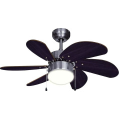 Bestron Ceiling Fan with Lighting, 3 Speed Levels & Large Wingspan Diameter of 75 cm, Includes Summer/Winter Function, 50 W, DC30BC, Colour: Oak / Brown
