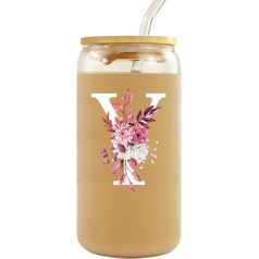 Gvlrbut Monogrammed Gifts for Women, Glass Cups with Lid and Straw, Smoothie Iced Coffee Mug, Personalized Gifts for Women, Sister, Mother, Birthday, Mother's Day, Christmas