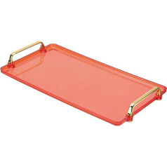 PATIKIL 16.1 x 8.7 Inch Plastic Serving Tray with Gold Handles, Rectangular Party Plates for Dessert Coffee Tea Table, Living Room Kitchen Worktop, Red