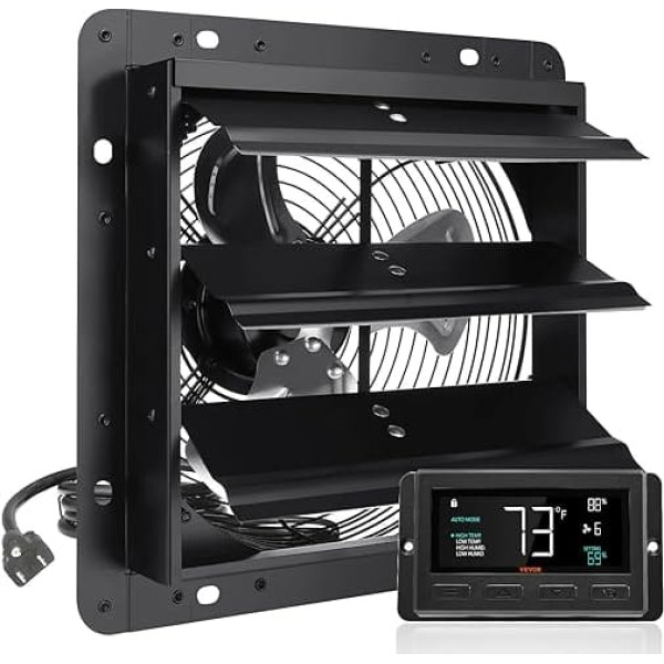VEVOR Extractor Fan 254mm Temperature Humidity Controller EC Motor 843CFM Wall Fan with Speed Control Wall Mounted Ventilation and Cooling for Greenhouses, Garages, Sheds