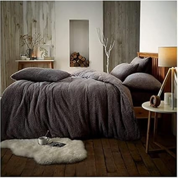 GC GAVENO CAVAILIA Fleece Single Duvet Cover Set Fluffy Duvet Cover Set with Pillow Cases Charcoal