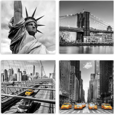 DìMò ART Modern Pictures New York City 4 Pieces 30 x 30 cm Prints on Canvas Classic Art Furniture for Kitchen Bedroom Living Room Bar Office Restaurant