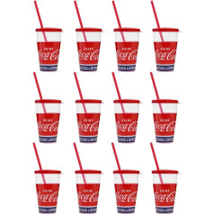 Snips, Coca-Cola Drinking Glasses with Straw 0.5 L, Plastic Cup Set, 12 Pieces, Drinking Cup with Straw and Lid, Made in Italy, 0% BPA