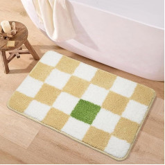 McEu Bathroom Rug, Non-Slip, Washable, 50 x 80 cm, Bath Mat, Absorbent Bath Mat, Quick-Drying, Soft Microfibre with Square, Yellow