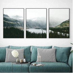 Herfair Premium Poster Set, Modern Dreamy Mountains Landscape Nature Canvas Pictures, Green Forest Wall Pictures, Living Room Decoration Bedroom, without Frame (50 x 70 cm)