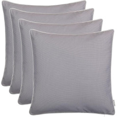 Brandsseller Cushion Cover Set of 4 45 x 45 cm Outdoor Garden Cushion Cover with Piping - Yarn Dyed Plain Dirt and Water-Repellent with Zip Dark Grey