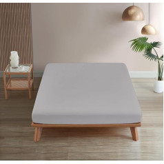 Homesty Premium Fitted Sheet, 100% Cotton Fitted Sheet, 30 cm Base, Oeko-Tex Bed Sheet with Strong Elastic Band, Suitable for All Mattresses (90 x 200 + 30 cm, Grey)