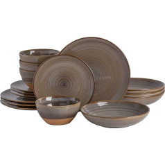 Gibson Elite Dreamweaver 16-Piece Reactive Terracotta Soup Plate and Bowl Set, Sandy Cream