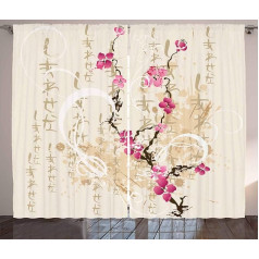 ABAKUHAUS Japanese Rustic Curtain, Letters Sakura Flowers, Living Room Universal Tape Curtains with Loops and Hooks, 280 x 175 cm, Pink Magenta
