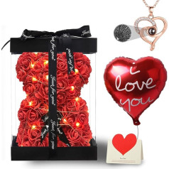 U UQUI Rose Bear Gifts for Her, Birthday, Anniversary, I Love You, Romantic Gifts for Her, Cute Proposal, Wedding Gifts & Decorations, Flower Bear, Rose, Teddy Bear with Box, Lights,