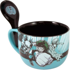 Just Funky My Hero Academia Ramen Soup Ceramic Rice Bowl with Spoon with Deku, Bakugo and Todoroki (My Hero Academia 20oz Bowl)