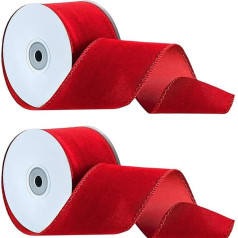 Christmas Ribbon 2 Rolls Christmas Red Wired Ribbon, Double Sided Velvet Ribbon, Decorative Bow Accessories for Clothing Decoration, Gift Wrapping & Bow Making