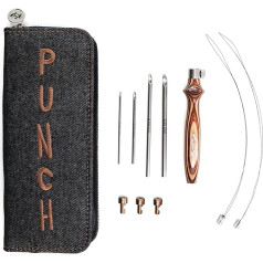 KnitPro - Smooth Finished Earth Wood and Shiny Metal Punch Needles Embroidery Kit - 1 Set, Black