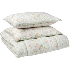 Laura Ashley Queen Duvet Cover Set, Reversible Cotton Bedding with Matching Pillowcases and Bed Skirt, Stylish Home Decor for All Seasons (Harper Sage, Queen)