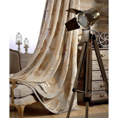 MYRU Luxury Jacquard Semi Blackout Curtains for Living Room 2 Panels, Brown, 5 x 168 x 213 cm