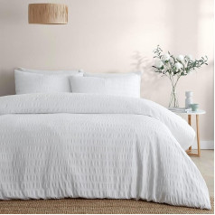 Serene Honley Seersucker - Textured Duvet Cover Set - Double in White