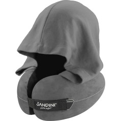 Sandini TravelFix® Regular Size - Premium Travel Pillow with Fastener/Neck Cushion with Ergonomic Support Function - Available with Outlast® Technology - Free Transport Bag with Attachment Clip Grey