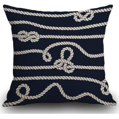 Smooffly Navy Blue Cushion Cover, Navy Rope Knot Endless, Navy Blue with White and Lumbar 45 x 45 cm Decorative Throw Pillow Case Cotton Linen Throw Pillow Cover Bedroom Car