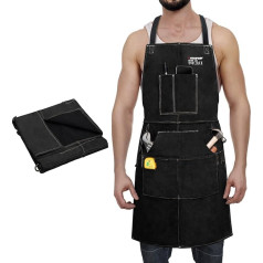 ARCCAPTAIN Leather Apron, Welding Apron, Cooking Apron, BBQ Apron Made of Leather with 6 Pockets, 36 Inch Extra Large & Long Strap, BBQ Apron for Men and Women