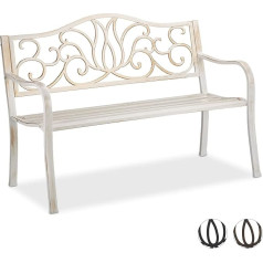 Relaxdays Garden Bench Antique for 2 People, Balcony, Patio, Premium Rust Protection, Metal Bench 90 x 127.5 x 63 cm, White/Bronze