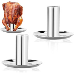 GugnRyAc Chicken Roaster, Stainless Steel Chicken Holder, Beer Can for Chicken Grill, Dismountable Poultry Roaster with Drip Tray (Pack of 2)