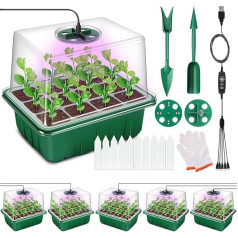 Indoor Greenhouse Propagator, Pack of 5 Mini Greenhouse Propagation with Timing Controller, Adjustable Brightness, Greenhouse with Full Spectrum Lid and Ventilation, Ideal for Plant Growth