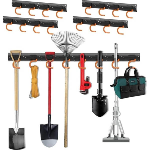 3-H Wall Mount Garden Tools 4 x 42 cm, Garden Tools Hanging Steel, Garden Tool Holder for Garage, Tool Shed, Basement, Storage Room, Garden (Black)
