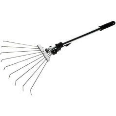 KOTARBAU® Robust fan broom, 32 cm, made of metal, adjustable 60 - 245 mm, mini rake with 9 tines leaf rake, leaf brush, hand fan broom, hand rake, lawn rake, wire hand brush