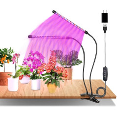 eisaro Plant Lamp LED Full Spectrum 2 Heads 60 LEDs Grow Lamp with Timer 3/6/12 Hours, 360° Adjustable Plant Light, Grow Light with USB Adapter, 3 Light Modes and 10 Brightness Levels