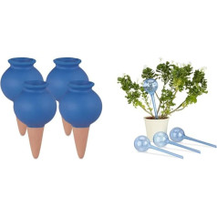 Relaxdays Clay Tips Irrigation, Set of 4, Blue, 12 x 6 x 6 cm & Watering Balls, Set of 4, Dosed Watering, 2 Weeks, Foldable, Decoration, Potted Plants, Plastic, Blue