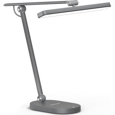 Honeywell LED Desk Lamp - H4 Sunturalux™ Eye-Friendly Office Lamp, 14 W Dimmable Table Lamp with 3 Colour Modes, 5 Brightness Levels, Automatic Dimming, Timer, Touch Control Reading Lamp, Grey