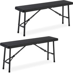 Relaxdays Set of 2 Folding Beer Benches, Plastic, Steel, Camping Bench, Balcony & Garden, H x W x D: 42 x 100 x 25 cm, Black