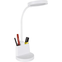 Licht-Erlebnisse LED Children's Room Lamp White Dimmable Touch Function Flex Arm Desk Lamp with Pen Holder Stainless Steel 55.5 cm High Table Lamp Children