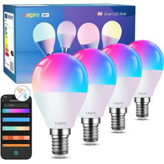 Lepro AI Smart Light Bulb BP1, G45 E14 LED Lamp Dimmable 4.9W 470LM RGB+CCT, AI Light Design Assistant with Voice Control/Music Sync, Compatible with Alexa/Google, WiFi & Bluetooth, Pack of 4