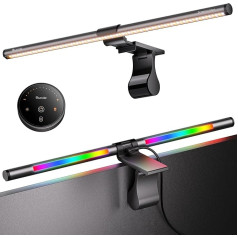 Quntis 51 cm Curved Monitor Lamp with RGB Backlight Remote Control, 15 Modes Available, Monitor Light Bar for Gaming Decoration, Eye-Friendly Dimmable Screen Lamp USB for PC Computer Office