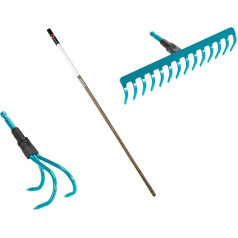 Gardena combisystem Floor Care Set: Set Consisting of Rake, Cultivator and 130 cm Wooden Handle, Suitable for Tillage and Weed Removal as well as Loosening and Airing the Soil (17355-60)