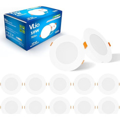 Vlio LED Recessed Spotlights 230 V 10 W Set of 10 IP44 Recessed Ceiling Spotlights 125 mm Hole Size Cool White 6000 K 960 LM Bathroom Recessed Spotlights for Bathroom Kitchen Living Room