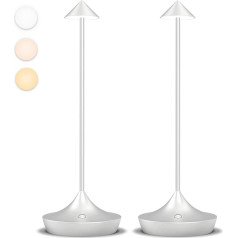 Moslumin LED Table Lamp Wireless Set of 2, Battery Table Lamp Wireless 6000 mAh, Modern, Dimmable, Aluminium, Waterproof, Table Lamps Rechargeable for Outdoor Restaurant Bedside Table Patio (Silver)